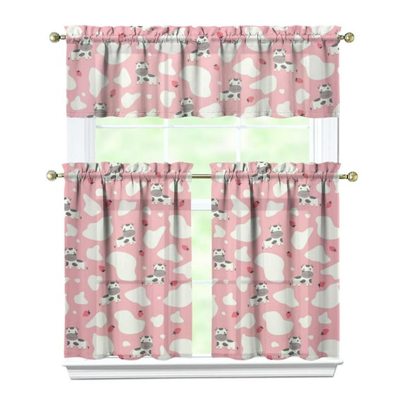 Kitchen Curtains 36 Inch Short - 3 Panel Set, Cute Cow Print Farmhouse Curtains, Rod Pocket, 100% Polyester for Rustic Farm, Kitchen, Cafe, Living Room, Easy Wash
