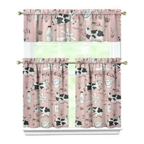 Kitchen Curtains 36 Inch Short - 3 Panel Set, Cute Cow Print Farmhouse Curtains, Rod Pocket, 100% Polyester for Rustic Farm, Kitchen, Cafe, Living Room, Easy Wash