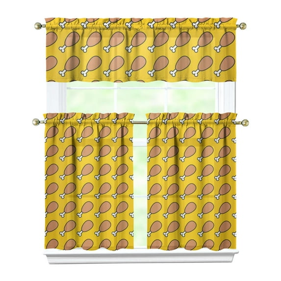Kitchen Curtains 36 Inch Short - 3 Panel Set with Cute Farmhouse Egg & Chicken Print, Rod Pocket Window Curtain, 100% Polyester for Rustic Coop, Farm Kitchen, Easy Wash
