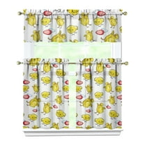Kitchen Curtains 36 Inch Short - 3 Panel Set with Cute Farmhouse Egg & Chicken Print, Rod Pocket Window Curtain, 100% Polyester for Rustic Coop, Farm Kitchen, Easy Wash