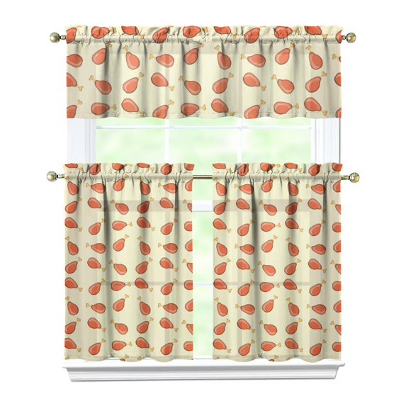 Kitchen Curtains 36 Inch Short - 3 Panel Set with Cute Farmhouse Egg & Chicken Print, Rod Pocket Window Curtain, 100% Polyester for Rustic Coop, Farm Kitchen, Easy Wash