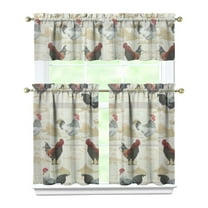 Kitchen Curtains 36 Inch Short - 3 Panel Set with Cute Farmhouse Egg & Chicken Print, Rod Pocket Window Curtain, 100% Polyester for Rustic Coop, Farm Kitchen, Easy Wash