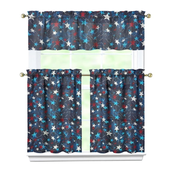 Kitchen Curtains 36 Inch Short - 3 Panel Set, Fashion Abstract Geometric Print, Rod Pocket Window Curtains 100% Polyester, Stylish Modern Valance for Farmhouse, Cafe, Living Room, Bedroom, Easy Wash