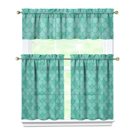 Kitchen Curtains 36 Inch Short - 3 Panel Set, Mermaid Ocean Underwater Coral Design, Rod Pocket Window Curtain, 100% Polyester, Easy Wash for Farmhouse, Nautical Kitchen, Bathroom