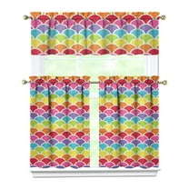 Kitchen Curtains 36 Inch Short - 3 Panel Set, Mermaid Ocean Underwater Coral Design, Rod Pocket Window Curtain, 100% Polyester, Easy Wash for Farmhouse, Nautical Kitchen, Bathroom