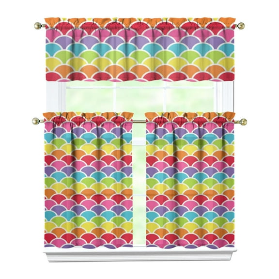 Kitchen Curtains 36 Inch Short - 3 Panel Set, Mermaid Ocean Underwater Coral Design, Rod Pocket Window Curtain, 100% Polyester, Easy Wash for Farmhouse, Nautical Kitchen, Bathroom