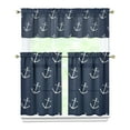 thumbnail image 1 of Kitchen Curtains 36 Inch Short - 3 Panel Set, Nautical Anchor Lighthouse Coastal Design, Rod Pocket Window Curtain for Beach House, Marine Ocean Wave Pattern, Easy Wash, 1 of 6