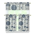 thumbnail image 1 of Kitchen Curtains 36 Inch Short - 3 Panel Set, Nautical Anchor Lighthouse Coastal Design, Rod Pocket Window Curtain for Beach House, Marine Ocean Wave Pattern, Easy Wash, 1 of 6