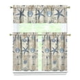 thumbnail image 1 of Kitchen Curtains 36 Inch Short - 3 Panel Set, Nautical Starfish Beach Seashell Mermaid Theme, Rod Pocket Window Curtain for Tropical Farmhouse, Easy Wash, 1 of 6