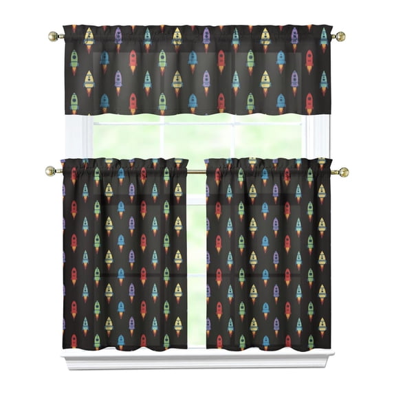 Kitchen Curtains 36 Inch Short - 3 Panel Set, Rod Pocket Window Curtain, 100% Polyester for Farmhouse, Cafe, Kitchen, Living Room, Bedroom, Galaxy & Space-Themed Design, Easy Wash