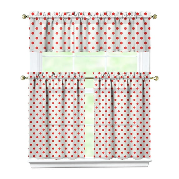 Kitchen Curtains 36 Inch Short - 3 Panel Set, Rod Pocket Window Curtain, 100% Polyester for Farmhouse, Cafe, Kitchen, Living Room, Bedroom, Retro Plaid & Polka Dot Patterns, Easy Wash
