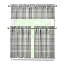 Kitchen Curtains 36 Inch Short - 3 Panel Set, Rod Pocket Window Curtain, 100% Polyester for Farmhouse, Cafe, Kitchen, Living Room, Bedroom, Rustic Buffalo Plaid & Geometric Design, Easy Wash