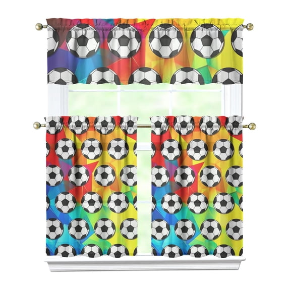Kitchen Curtains 36 Inch Short - 3 Panel Set, Rod Pocket Window Curtain, 100% Polyester for Farmhouse, Cafe, Kitchen, Living Room, Bedroom, Sports-Themed Design, Easy Wash
