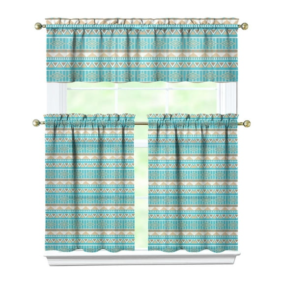 Kitchen Curtains 36 Inch Short - 3 Panel Set, Rod Pocket Window Curtain, Boho Floral Tribal Style, 100% Polyester for Farmhouse, Kitchen, Cafe, Bedroom, Easy Wash