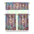thumbnail image 1 of Kitchen Curtains 36 Inch Short - 3 Panel Set, Rod Pocket Window Curtain, Boho Floral Tribal Style, 100% Polyester for Farmhouse, Kitchen, Cafe, Bedroom, Easy Wash, 1 of 6