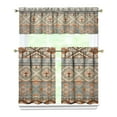 thumbnail image 1 of Kitchen Curtains 36 Inch Short - 3 Panel Set, Rod Pocket Window Curtain, Boho Floral Tribal Style, 100% Polyester for Farmhouse, Kitchen, Cafe, Bedroom, Easy Wash, 1 of 6