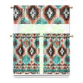 thumbnail image 1 of Kitchen Curtains 36 Inch Short - 3 Panel Set, Rod Pocket Window Curtain, Boho Floral Tribal Style, 100% Polyester for Farmhouse, Kitchen, Cafe, Bedroom, Easy Wash, 1 of 6