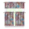 thumbnail image 1 of Kitchen Curtains 36 Inch Short - 3 Panel Set, Rod Pocket Window Curtain, Boho Floral Tribal Style, 100% Polyester for Farmhouse, Kitchen, Cafe, Bedroom, Easy Wash, 1 of 6