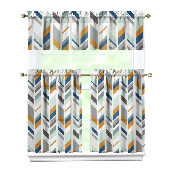 Kitchen Curtains 36 Inch Short - 3 Panel Set, Rod Pocket Window Curtain, Boho Floral Tribal Style, 100% Polyester for Farmhouse, Kitchen, Cafe, Bedroom, Easy Wash