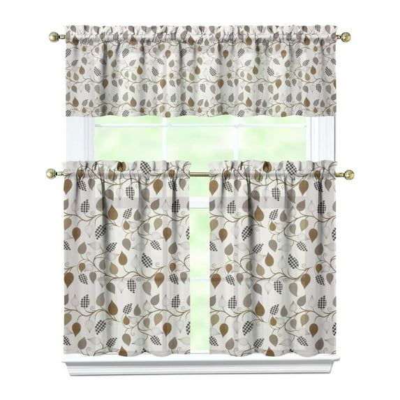 Kitchen Curtains 36 Inch Short - 3 Panel Set, Rod Pocket Window Curtain, Boho Floral Tribal Style, 100% Polyester for Farmhouse, Kitchen, Cafe, Bedroom, Easy Wash