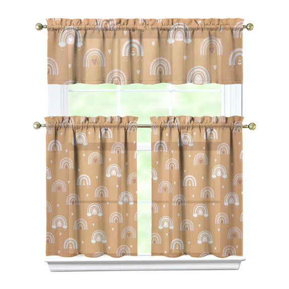 Kitchen Curtains 36 Inch Short - 3 Panel Set, Rod Pocket Window Curtain, Boho Floral Tribal Style, 100% Polyester for Farmhouse, Kitchen, Cafe, Bedroom, Easy Wash