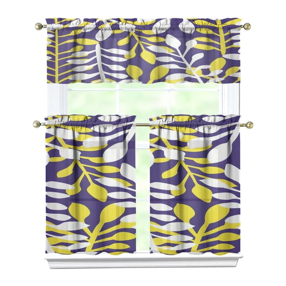 Kitchen Curtains 36 Inch Short - 3 Panel Set, Rod Pocket Window Curtain, Boho Floral Tribal Style, 100% Polyester for Farmhouse, Kitchen, Cafe, Bedroom, Easy Wash
