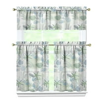 Kitchen Curtains 36 Inch Short - 3 Panel Set, Seashell Starfish Nautical Print, Rod Pocket Window Curtain for Tropical Beach Farmhouse, Sea Coral Cute Design, Easy Wash