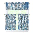 thumbnail image 1 of Kitchen Curtains 36 Inch Short - 3 Panel Set, Shark Whale Dolphin Ocean Theme, Rod Pocket Window Curtain, 100% Polyester for Nautical Farmhouse Kitchen, Easy Wash, 1 of 6