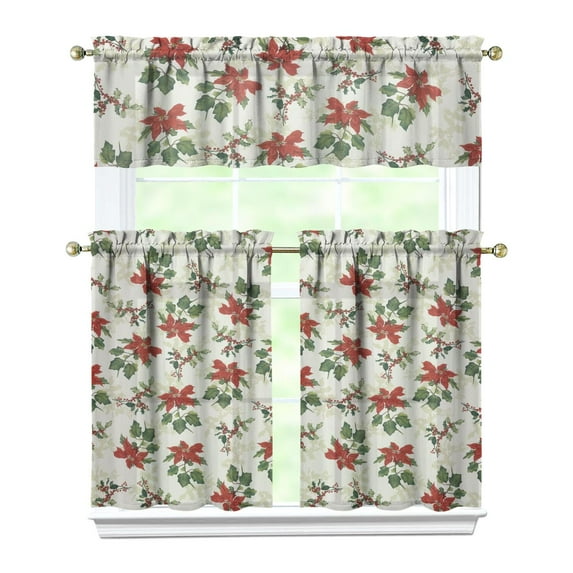 Kitchen Curtains 36 Inch Short - 3 Panel Set, Vintage Floral Butterfly Bee Botanical Print, Rod Pocket Window Curtain for Farmhouse, Modern Rustic, Spring Summer Decor, Easy Wash
