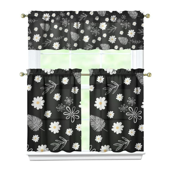 Kitchen Curtains 36 Inch Short - 3 Panel Set, Vintage Floral Butterfly Bee Botanical Print, Rod Pocket Window Curtain for Farmhouse, Modern Rustic, Spring Summer Decor, Easy Wash