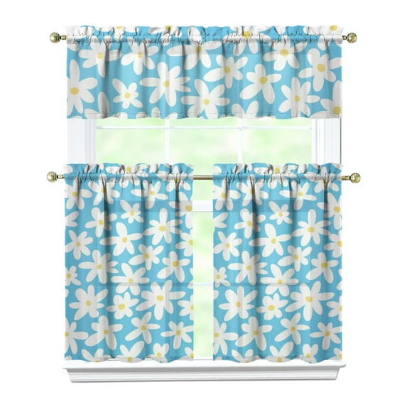 Kitchen Curtains 36 Inch Short - 3 Panel Set, Vintage Floral Butterfly Bee Botanical Print, Rod Pocket Window Curtain for Farmhouse, Modern Rustic, Spring Summer Decor, Easy Wash