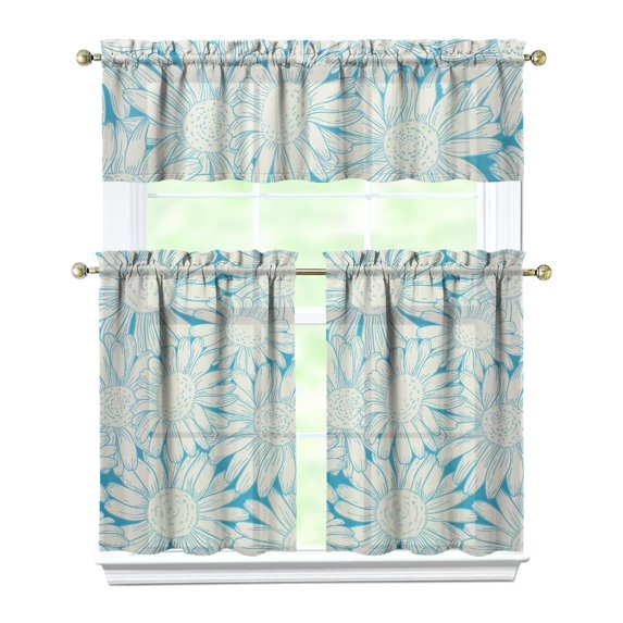 Kitchen Curtains 36 Inch Short - 3 Panel Set, Vintage Floral Butterfly Bee Botanical Print, Rod Pocket Window Curtain for Farmhouse, Modern Rustic, Spring Summer Decor, Easy Wash