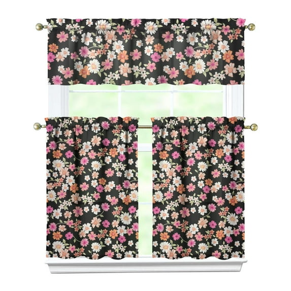 Kitchen Curtains 36 Inch Short - 3 Panel Set, Vintage Floral Butterfly Bee Botanical Print, Rod Pocket Window Curtain for Farmhouse, Modern Rustic, Spring Summer Decor, Easy Wash