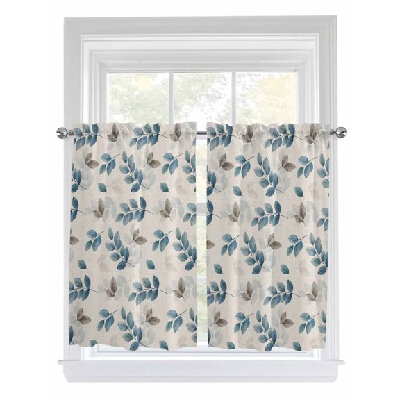Kitchen Curtains 45 Inches length, Blue Botanical Fall Window Treatment Curtain Drapes, Pastoral Maple Leaf Autumn Rustic Lightweight Window Panels for Living Room Bedroom, 52"x45", 2 Panels