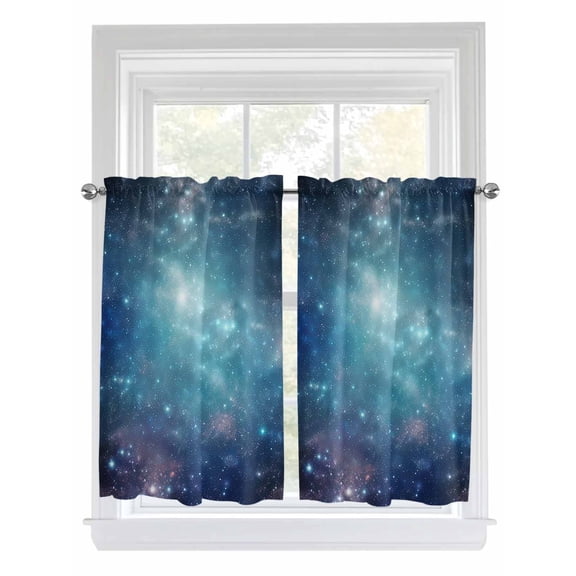 Kitchen Curtains 45 Inches length, Blue Ombre Sky Window Treatment Curtain Drapes, Vibrant Starry Sky Lightweight Window Panels for Living Room Bedroom, 52"x45", 2 Panels