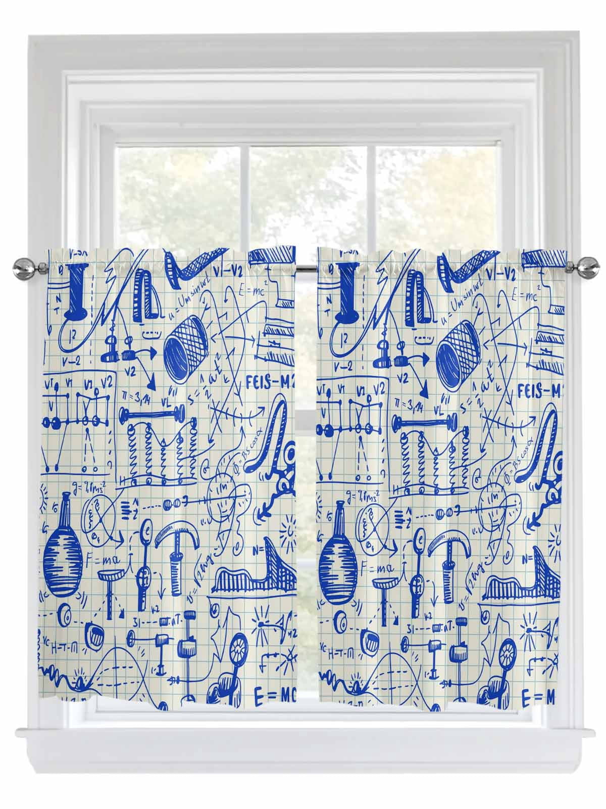 Labroatory Curtain Kitchen Curtains 45 Inches length, Blue Physics Window Treatment ...
