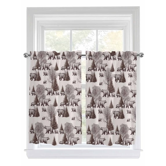 Kitchen Curtains 45 Inches length, Brown Bear Window Treatment Curtain Drapes, Hunting Bear Forest Wildlife Animals Vintage Lightweight Window Panels for Living Room Bedroom, 52"x45", 2 Panels