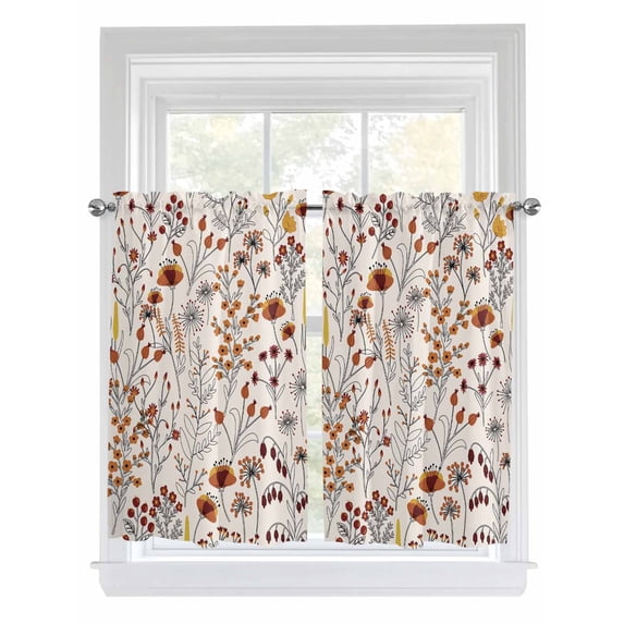 Kitchen Curtains 45 Inches length, Orange Botanical Window Treatment Curtain Drapes, Fall Floral Vintage Pastoral Lightweight Window Panels for Living Room Bedroom, 52"x45", 2 Panels