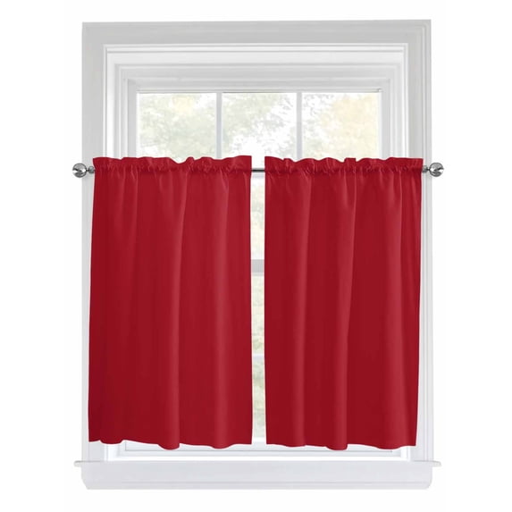 Kitchen Curtains 45 Inches length, Pure Red Window Treatment Curtain ...
