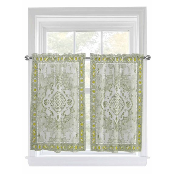 Kitchen Curtains 45 Inches length, Sage Green Window Treatment Curtain Drapes, Boho Retro Decorative Abstract Floral Ethnic Lightweight Window Panels for Living Room Bedroom, 52"x45", 2 Panels