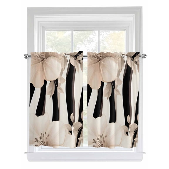 Kitchen Curtains 45 Inches length, Stripes Floral Window Treatment Curtain Drapes, Spring Flower Zebra Animal Pattern Floral Lightweight Window Panels for Living Room Bedroom, 52"x45", 2 Panels