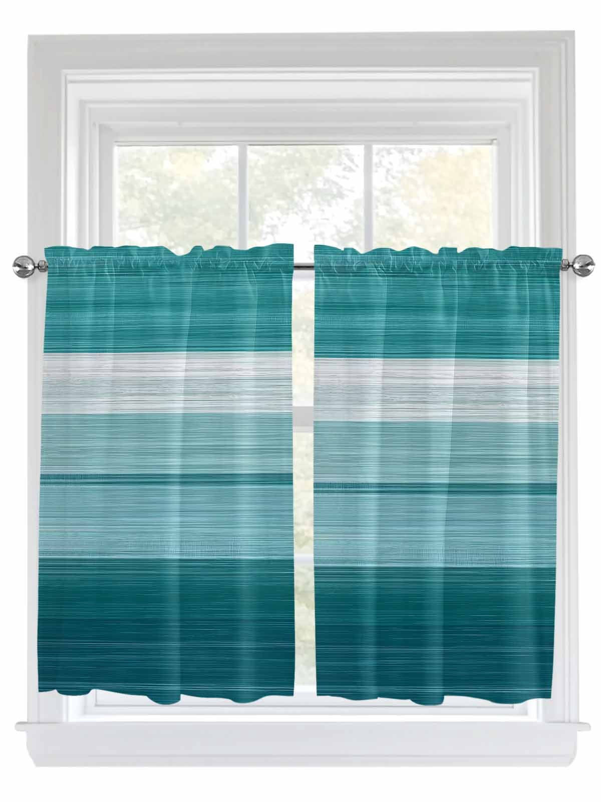 Kitchen Curtains 45 Inches length, Teal Green Ombre Stripes Window ...