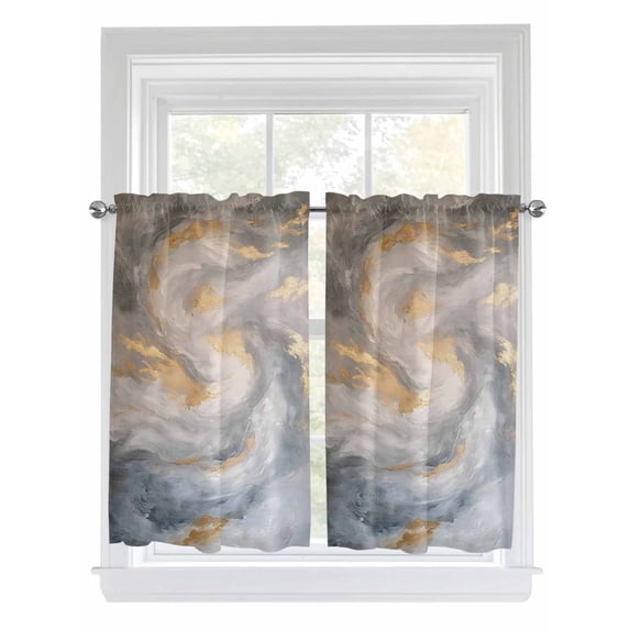 Kitchen Curtains 45 Inches length, Yellow Grey Ombre Window Treatment Curtain Drapes, Modern Marble Ink Painting Abstract Lightweight Window Panels for Living Room Bedroom, 52"x45", 2 Panels