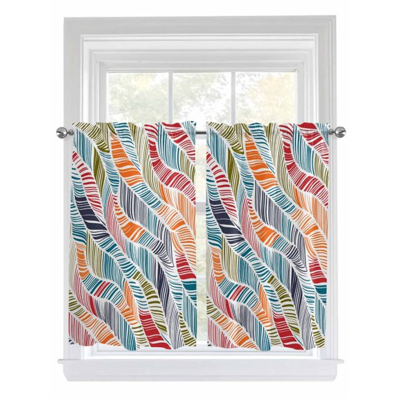 Kitchen Curtains 54 Inches length, Abstract Beach Window Treatment Curtain Drapes, Summer Colorful Coastal Ocean Sea Wave Decorative Window Curtains for Bedroom Cafe, 52"x54", 2 Panels
