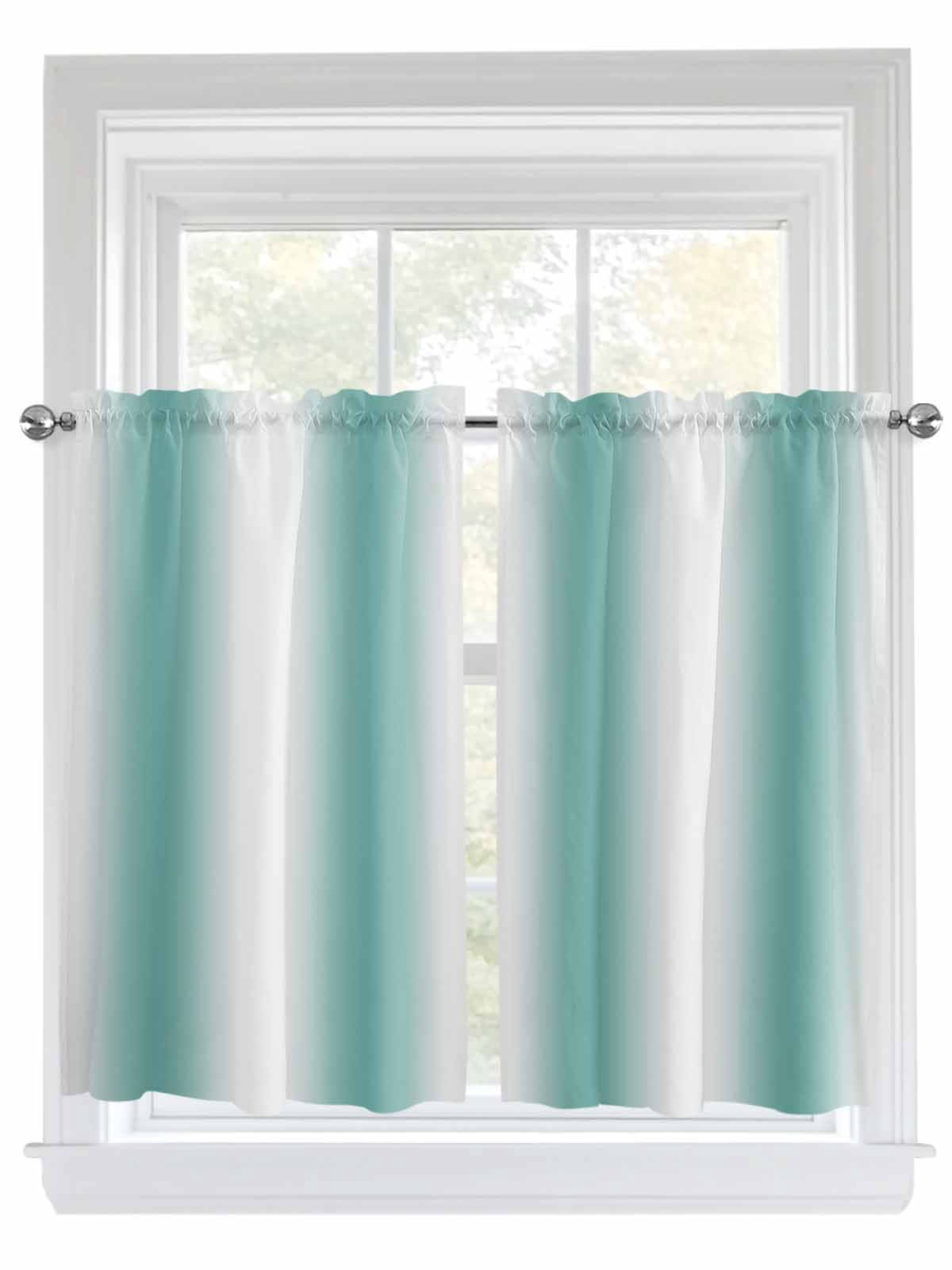 Kitchen Curtains 54 Inches length, Aqua Teal White Ombre Window ...