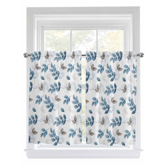 Kitchen Curtains 54 Inches length, Blue Botanical Fall Window Treatment Curtain Drapes, Pastoral Maple Leaf Autumn Decorative Window Curtains for Bedroom Cafe, 52"x54", 2 Panels