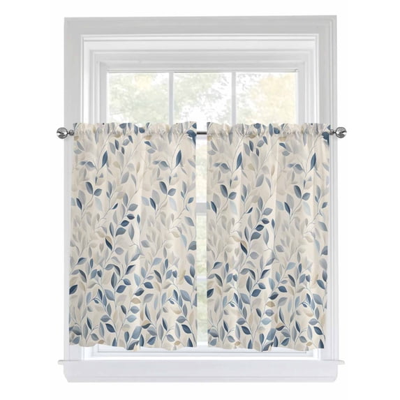 Kitchen Curtains 54 Inches length, Blue Botanical Window Treatment Curtain Drapes, Farmhouse Spring Summer Plant Thermal Insulated Drapes for Basement Hotel RV, 42"x54", 2 Panels
