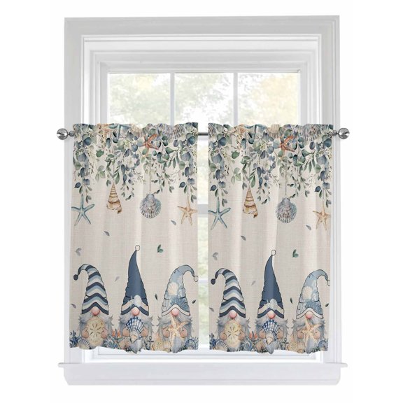 Kitchen Curtains 54 Inches length, Blue Gnomes Coastal Window Treatment Curtain Drapes, Summer Beach Eucalyptus Leaves Rustic Thermal Insulated Drapes for Basement Hotel RV, 42"x54", 2 Panels