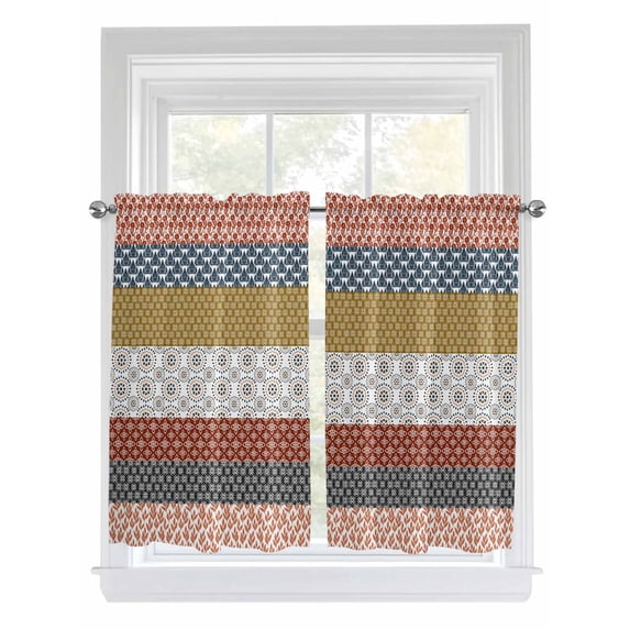 Kitchen Curtains 54 Inches length, Boho Geometric Window Treatment Curtain Drapes, Bohemian Stripes Aztec Tribe Vintage Decorative Window Curtains for Bedroom Cafe, 52"x54", 2 Panels