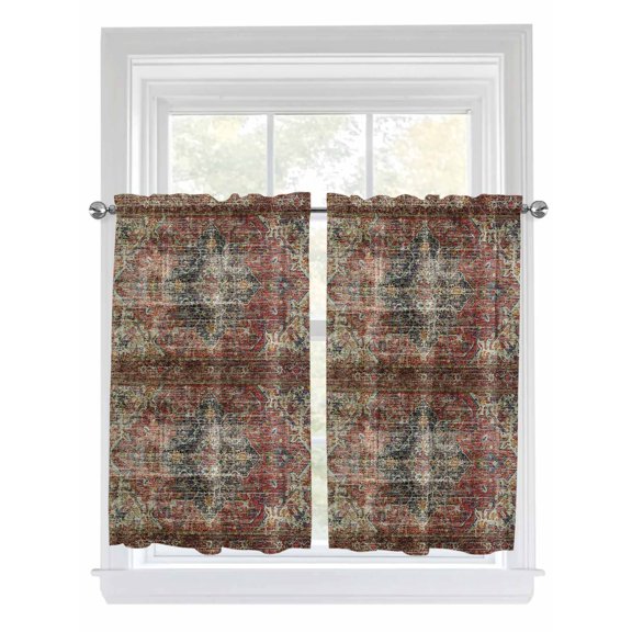 Kitchen Curtains 54 Inches length, Boho Vintage Window Treatment Curtain Drapes, Retro Flowers Modern Geometric Abstract Art Thermal Insulated Drapes for Basement Hotel RV, 42"x54", 2 Panels